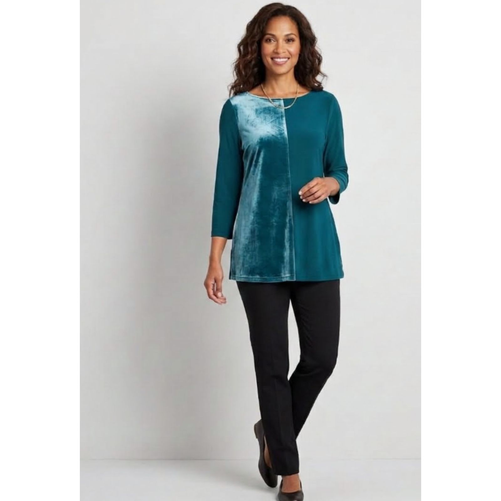 New Alfani Velour Boat Neck 3/4 Sleeve Velvet Tunic Top Women's Size Small